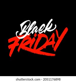 Red-and-white Inscription On A Black Background - Black Friday - In Lettering Style. Idea For Sale.  Clipart.