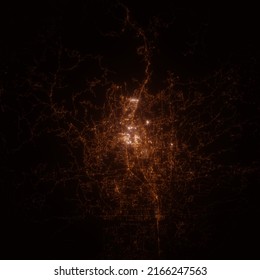 Redding (California, USA) Street Lights Map. Satellite View On Modern City At Night. Imitation Of Aerial View On Roads Network. 3d Render, High Resolution