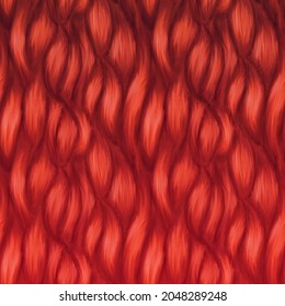 Reddish Orange Hair Texture, Seamless Background. Abstract Hand-drawn Pattern Waves Background. Hair Background.