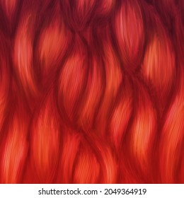 Reddish Orange Hair Texture, Seamless Background. Abstract Hand-drawn Pattern Waves Background. Hair Background.