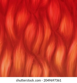 Reddish Orange Hair Texture, Seamless Background. Abstract Hand-drawn Pattern Waves Background. Hair Background.