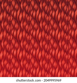 Reddish Orange Hair Texture, Seamless Background. Abstract Hand-drawn Pattern Waves Background. Hair Background.