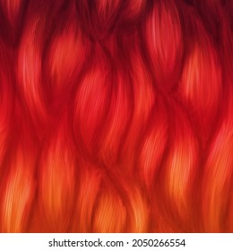 Reddish Orange Hair Texture, Seamless Background. Abstract Hand-drawn Pattern Waves Background. Hair Background.