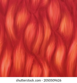 Reddish Orange Hair Texture, Seamless Background. Abstract Hand-drawn Pattern Waves Background. Hair Background.