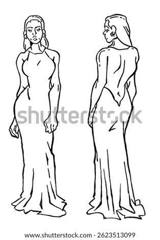 Red-Haired Opera Singer in Elegant Evening Gown Performing on Stage with vector style and black outline