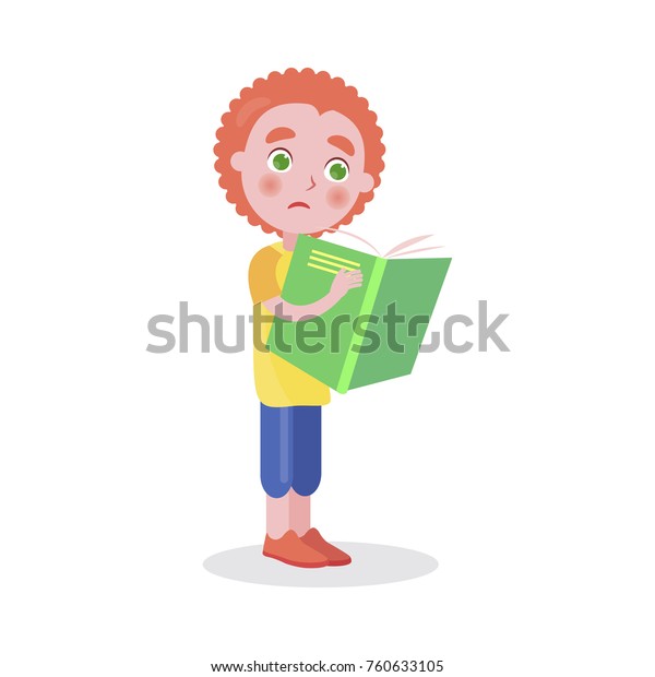 Redhead Boy Stands Reads Book Illustration Stock Illustration