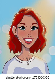 Redhead Girl Portait, Cartoon Character 