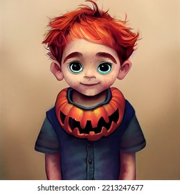 Redhead Kid With Freckles With Halloween Costume