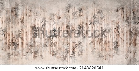 
reed branches with leaves on a textured background with scuffs photo wallpaper