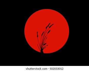Reed Silhouette Over Red Circle Black Stock Illustration 502033012 ...