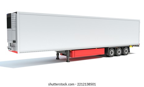 Reefer Refrigerator Trailer 3D Rendering On White Background