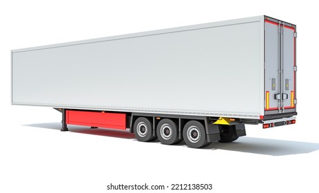 Reefer Refrigerator Trailer 3D Rendering On White Background