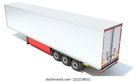 Reefer Refrigerator Trailer 3D Rendering On White Background