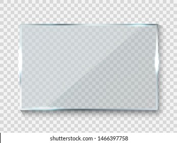 Reflecting Glass Banner. Gloss Rectangle Reflection 3d Panel Texture Or Clear Window On Display Background Frame