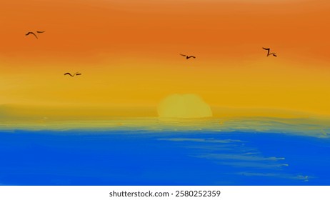 Reflection, Ocean Blue Waters, Sunset, Orange Sorbet Skys 