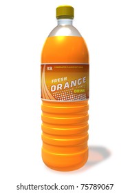 Refreshing Orange Drink In Plastic Bottle