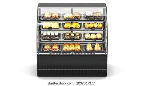 Refrigerated Display Case With Cakes 3d Render