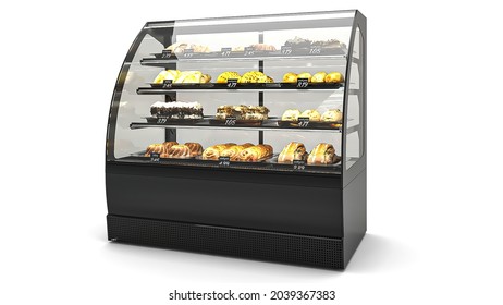 Refrigerated Display Case With Cakes 3d Render