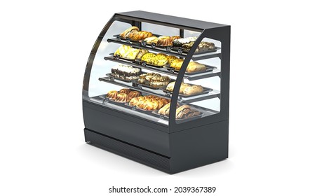 Refrigerated Display Case With Cakes 3d Render