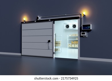 Refrigeration Chamber For Food Storage. 3d Rendering