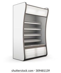 Refrigerator showcase isolated on white background. 3d illustration.