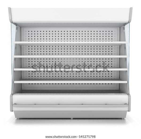スーパーの冷蔵ショーケース 空白 開いて 3d画像 白い背景に のイラスト素材