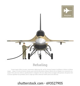 Refueling Of A Military Aircraft. Repair And Maintenance Of Airplane. Aerospace Industry. 