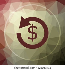 Refund. icon. Refund. website button on khaki low poly background.