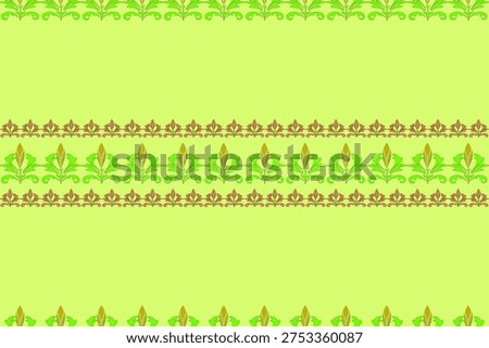 A regal seamless pattern featuring central amber-gold lotus emblems flanked by intricate orange and gold decorative borders on a deep violet purple background.