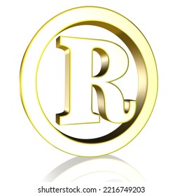 Registered Trade Mark Symbol In Yellow, Gold On A White Background As A 3D Illustration, 3D Rendering