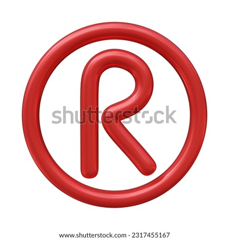 Registered trademark icon in 3d rendering isolated on white background in red color. Round circle with letter r for business copyright and intellectual property protection concept.