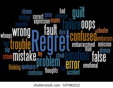 Regret, word cloud concept on black background.