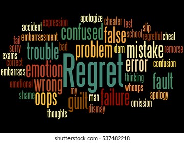Regret, word cloud concept on black background.