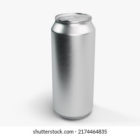 A Regular Brushed Aluminum Beverage Can On An Isolated White Studio Background - 3D Render