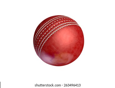 A regular red leather cricket ball on an isolated dark background