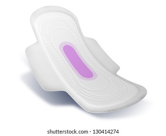 A Regular Sanitary Pad With A Pink Print On An Isolated Background