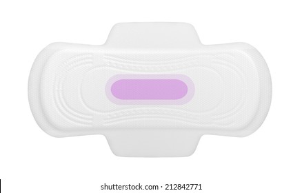 A Regular Sanitary Pad With A Pink Print On An Isolated Background