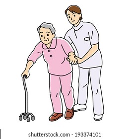 Rehabilitation Elderly Person Train Walk Stock Illustration 193374101 ...