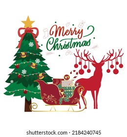 
Reindeer And Gift Car Graphics Under The Christmas Tree On A White Background