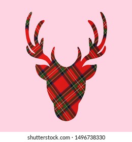 Reindeer head with Scottish tartan plaid texture. Pastel pink background. Christmas, xmas, holiday concept.  - Powered by Shutterstock