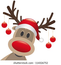 reindeer red nose hang christmas balls