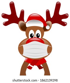 Reindeer With Santa Hat And 
Protective Mask