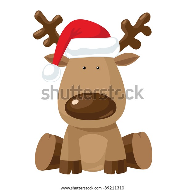 Reindeer Sitting Christmas Red Hat Raster Stock Illustration 89211310 ...