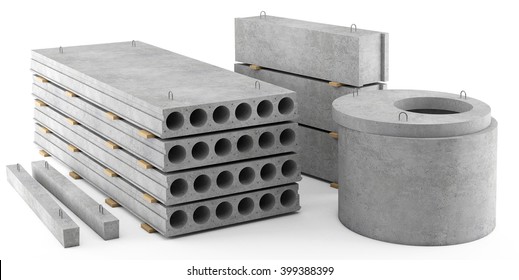 Reinforced Concrete Items On White Background. 3D Rendering