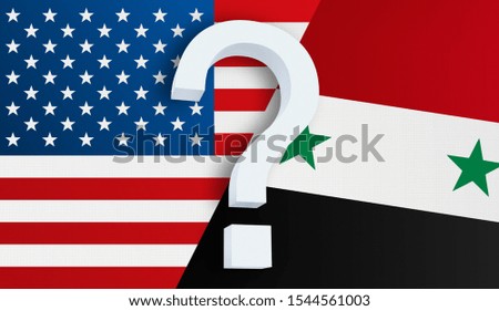 Relationship between the USA and the Syria. Two flags of countries on background. 3D rendered illustration.