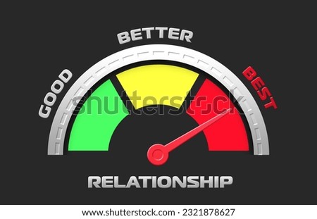 relationship level indicator icon  (GOOD, BETTER, BEST,) a scale with an arrow from green to red. Tachometer, speedometer sign, infographic element on isolated background, 