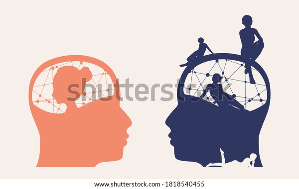 The relationships between men\
and women. Silhouette of the young posing lady inside the head of a\
man. Love theme. Man thinking about woman. Monogamy vs\
polygamy