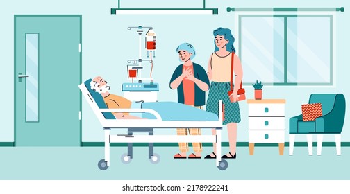 Relatives visit elderly patient in hospital ward flat illustration. - Powered by Shutterstock