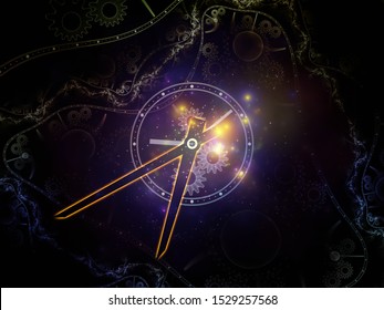 Relativity of Time. Faces of Time series. Composition of clock dials and abstract elements in association with science, education and modern technologies