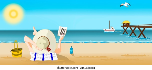 Relaxing day enjoying reading a book on the beach during a sunny day - Powered by Shutterstock